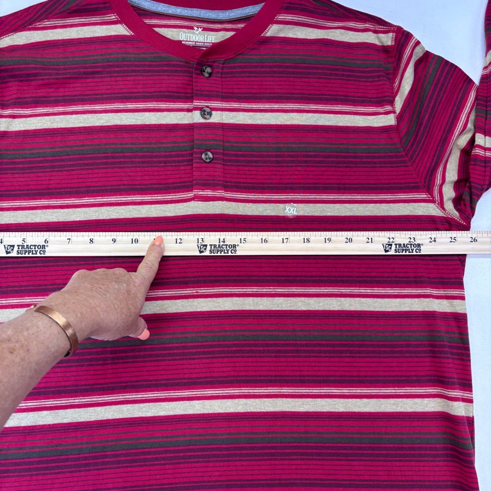 Outdoor Life Wilderness Sueded Henley Shirt Red Stripe Long Sleeve XXL - Picture 4 of 8